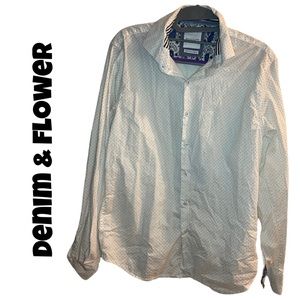 2044M Denim & flower button down dress shirt